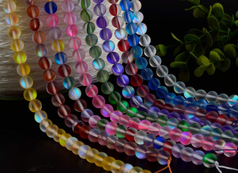 Cmidy Matte Aurora Crystal Glass Beads 100pcs 8mm Flash Glitter Shining Mermaid Round Loose Aura Bead Frosted Moonstone for Jewelry Making (Multicolor  8mm) - Image 3